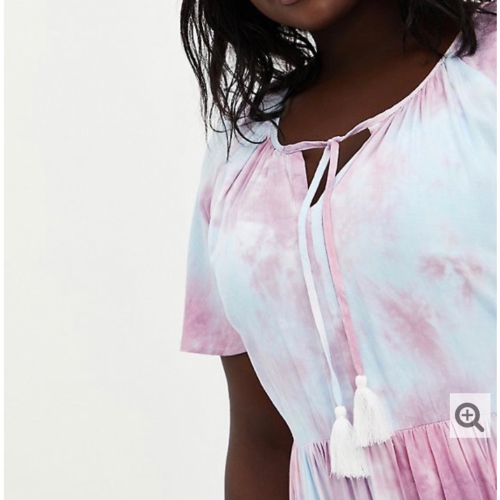 Torrid Size 1 Multi Tie Dye Crosshatch Tiered Babydoll Dress NWT - Picture 3 of 7